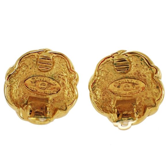 CHANEL Imitation Pearl Round Button Earrings 23 Clip-On Gold Vintage 62RJ174 - Picture 10 of 16